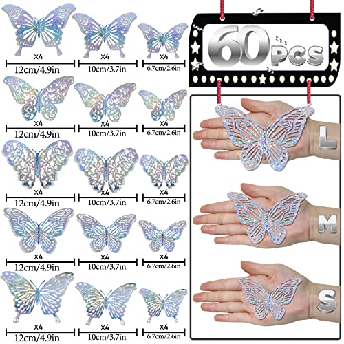 60 Pcs 3D Sequined Silver Butterfly Wall Decor, 5 Styles 3 Sizes,Butterfly Cake Birthday Party Baby Shower Decorations Iridescent ,Metallic Room Mural Wall Stickers (Sequined Silver) #TOP4
