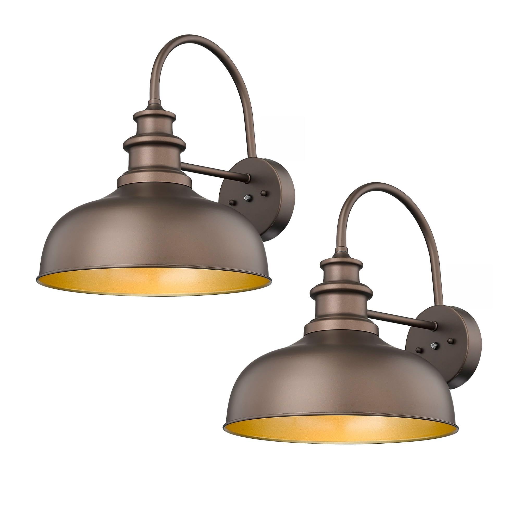 Bestshared 14 Inch Dusk to Dawn Outdoor Barn Lights Farmhouse Outdoor Wall Sconce Industrial Exterior Wall Lighting Fixture Vintage Porch Lantern Lamp for Patio,Garage,Front Doo(ORB+Gold, 14"-2Pack)