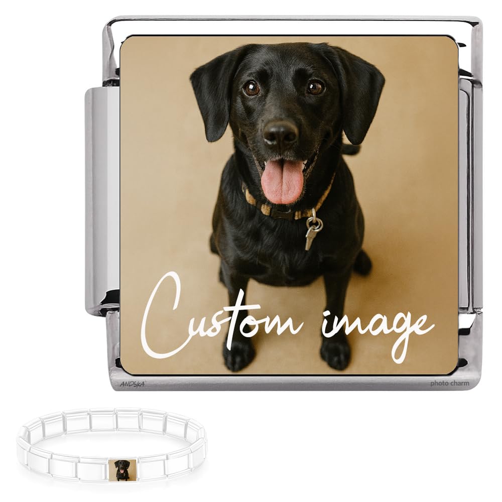 Andska Photo CHARM for Italian Style Bracelet 9 mm Stainless Steel Personalised Custom Image Picture Compatible with Italian stretch modular link bracelets/watches