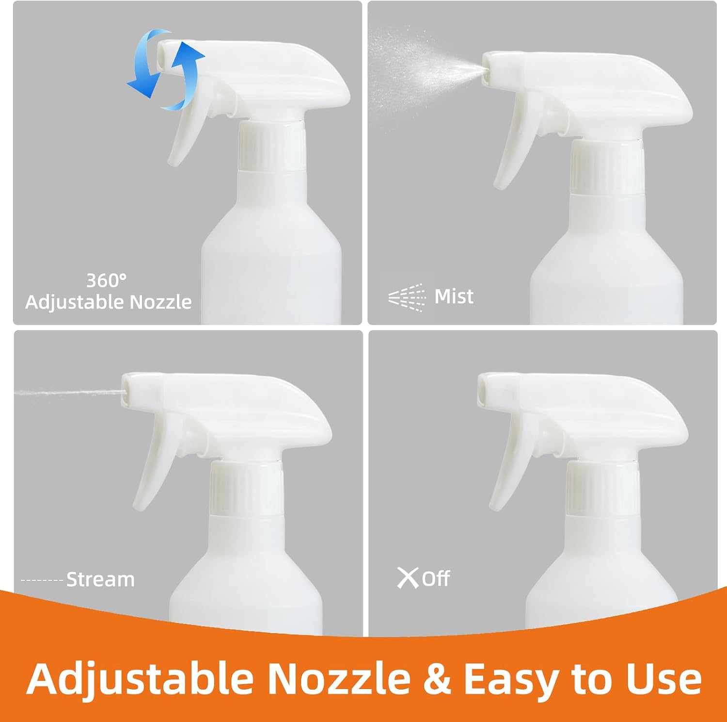 12 oz Spray Bottles Compatible with Force of Nature Electrolyzer, 3 Pack BPA-Free Reusable Empty Cleaning Spray Bottles with Adjustable Nozzle & Mini Funnel