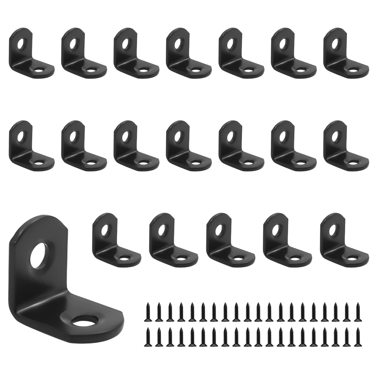 Biqing 20PCS Black Angle Bracket 0.78 x 0.78 inch (20*20mm) Mini Corner Brace Bracketfor Securing Wooden Frames Tables Chairs Furniture Chairs with Screws