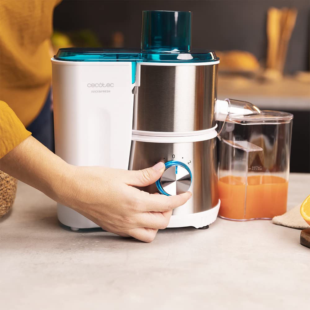 Cecotec Centrifugeuse Juice&Fresh 400 Titan White. 400 W, Vitesse 20000 tr/min, Réservoir de pulpe avec 1L, 2 Vitesses, Disque revêtu en titane noir, Bol pour le jus de 350 ml.