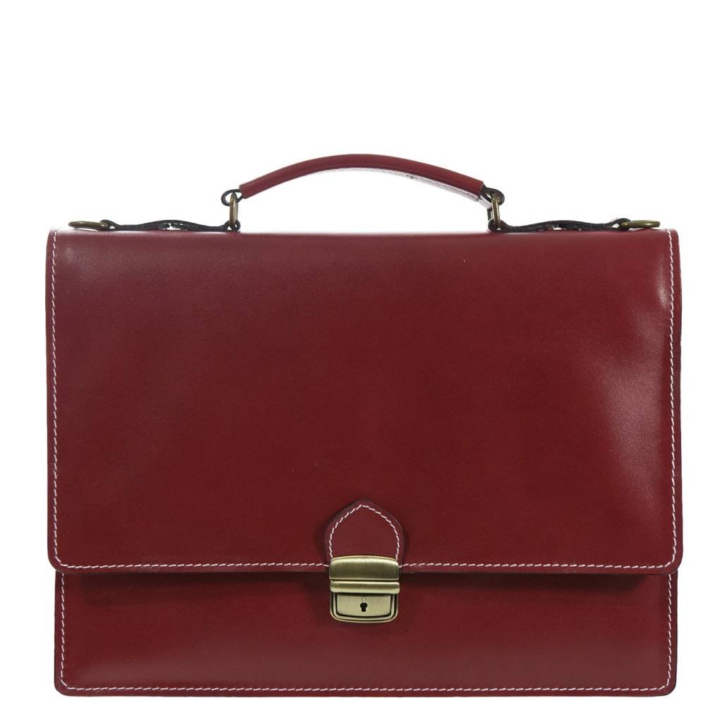 BOLOGNA red Leather Briefcase / Laptop bag, Italian Design, Carelli Italia