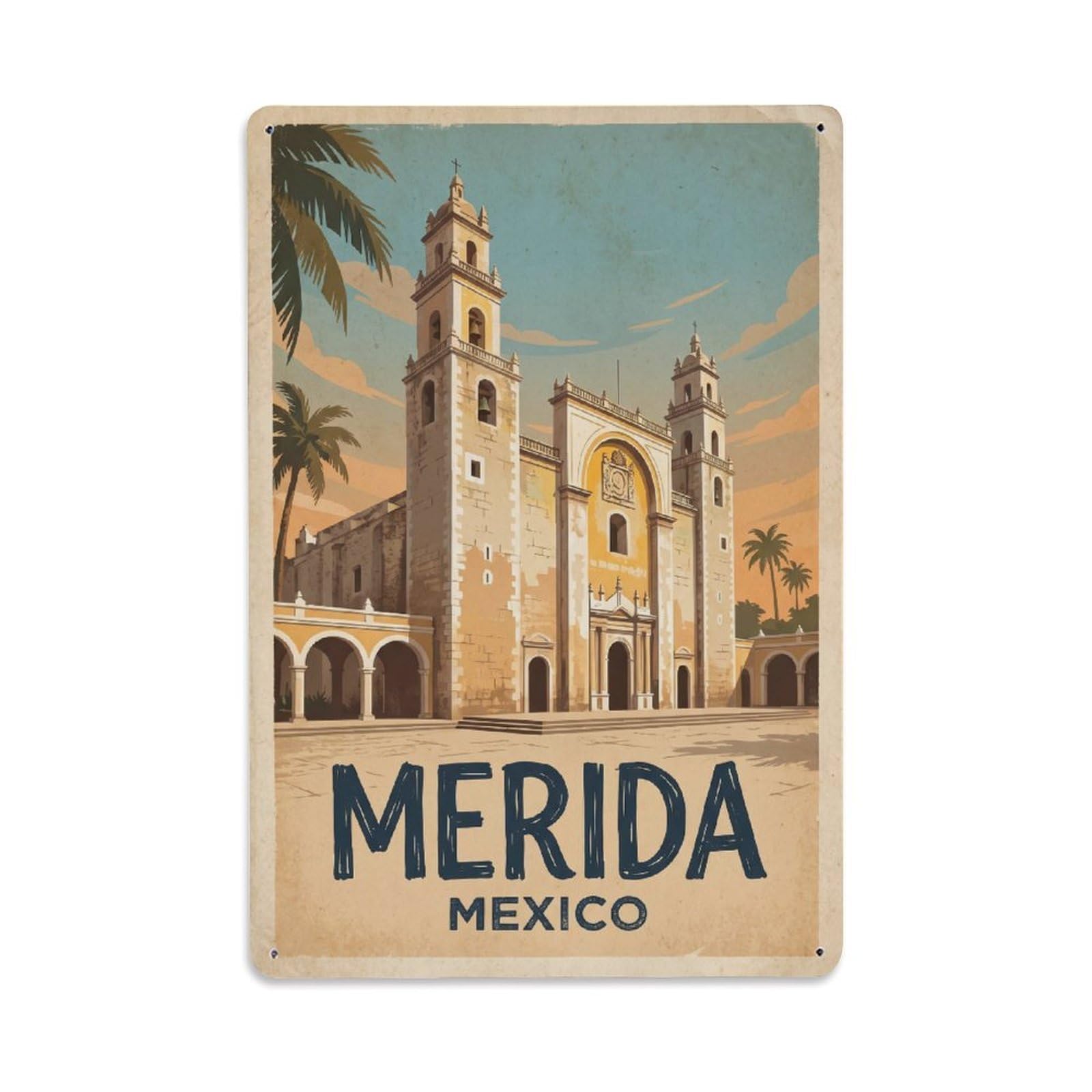 Xanthor Style Mexico Merida Vintage Travel Metal Tin Sign
