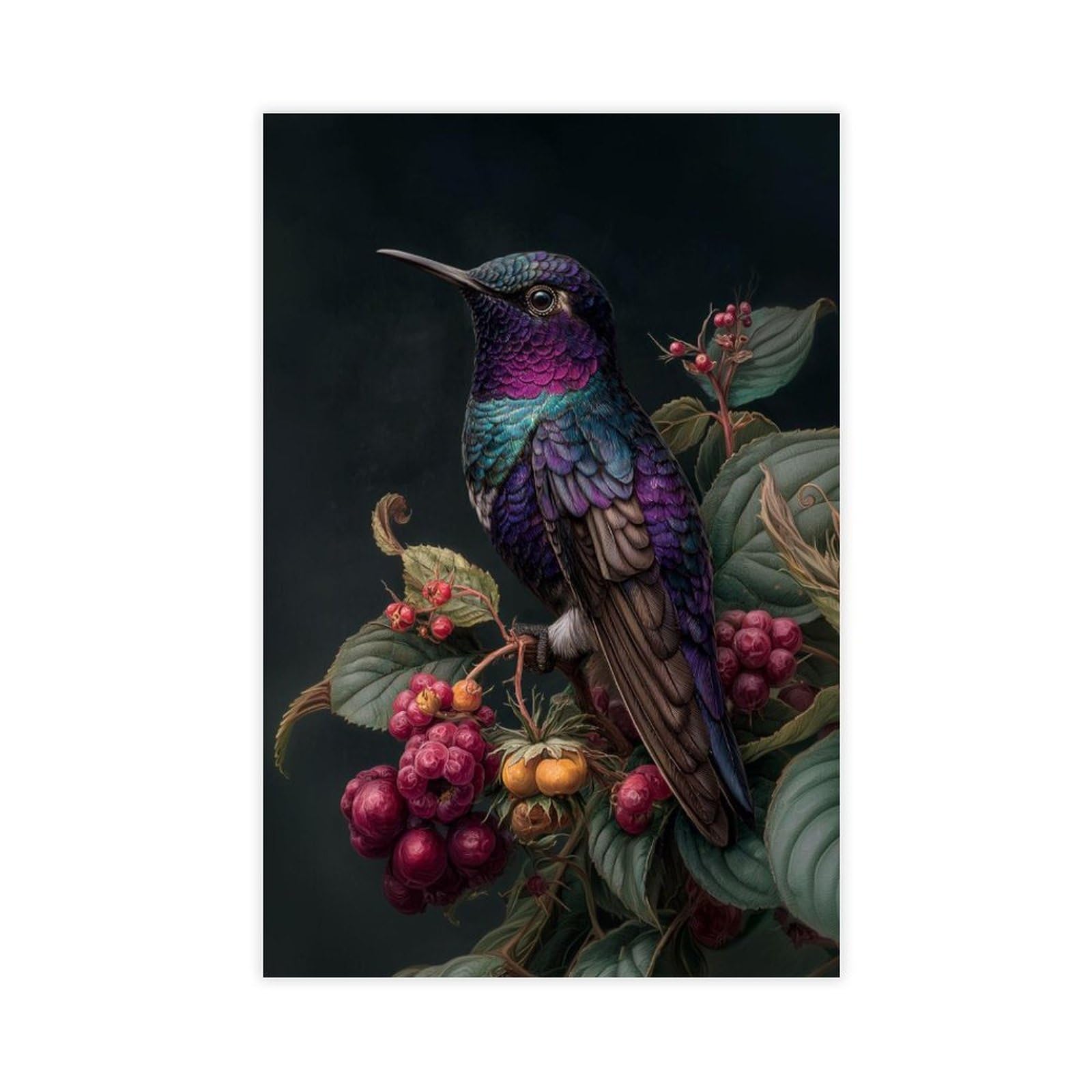 Bareronor White Deep Purple Hummingbird Canvas Poster Bedroom Decor Landscape Office Room Decor Gift 20" L X 30" W