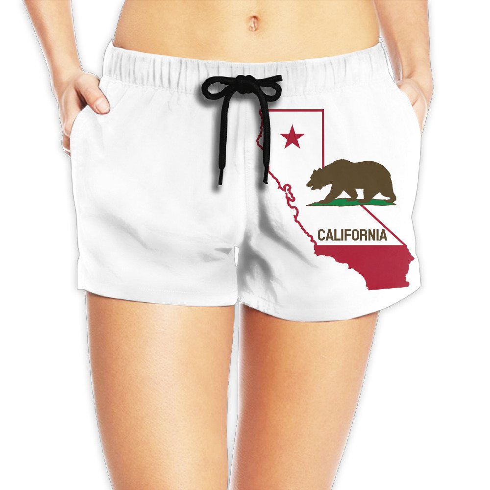 LULULUON Print Fashion Summer Women Beach Pants California State Map Home Shorts Pants For Female Medium