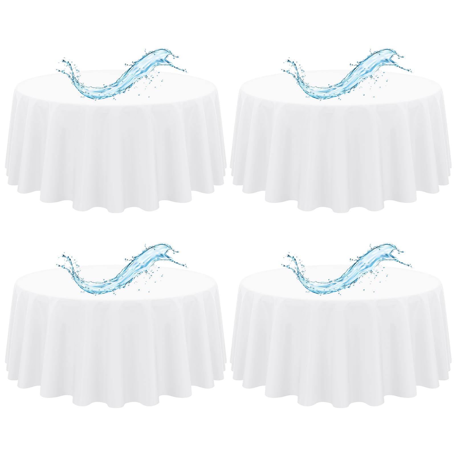 4 Pack White Round Tablecloth 229cm/90Inch White Tablecloths Waterproof Polyester Table Cloth for Round Tables Stain and Wrinkle Resistant Washable Fabric Table Cover for Party Wedding Banquet Dining