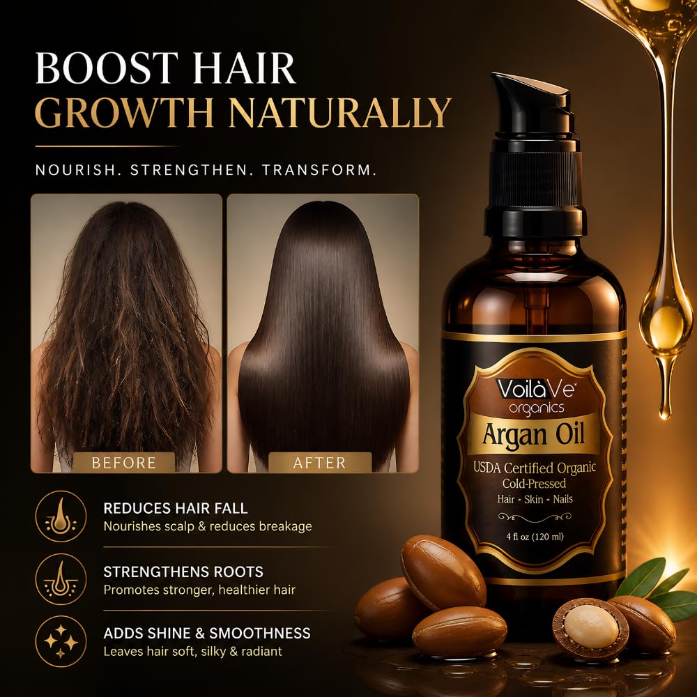 Organiczny olejek arganowy do włosów i twarzy - Cold-Pressed 100% czysty olej arganowy Moroccan - ECOCERT i USDA Certified Organic - Miracle Beauty Oil for Skin, Hair & Nails - wygodna butelka z