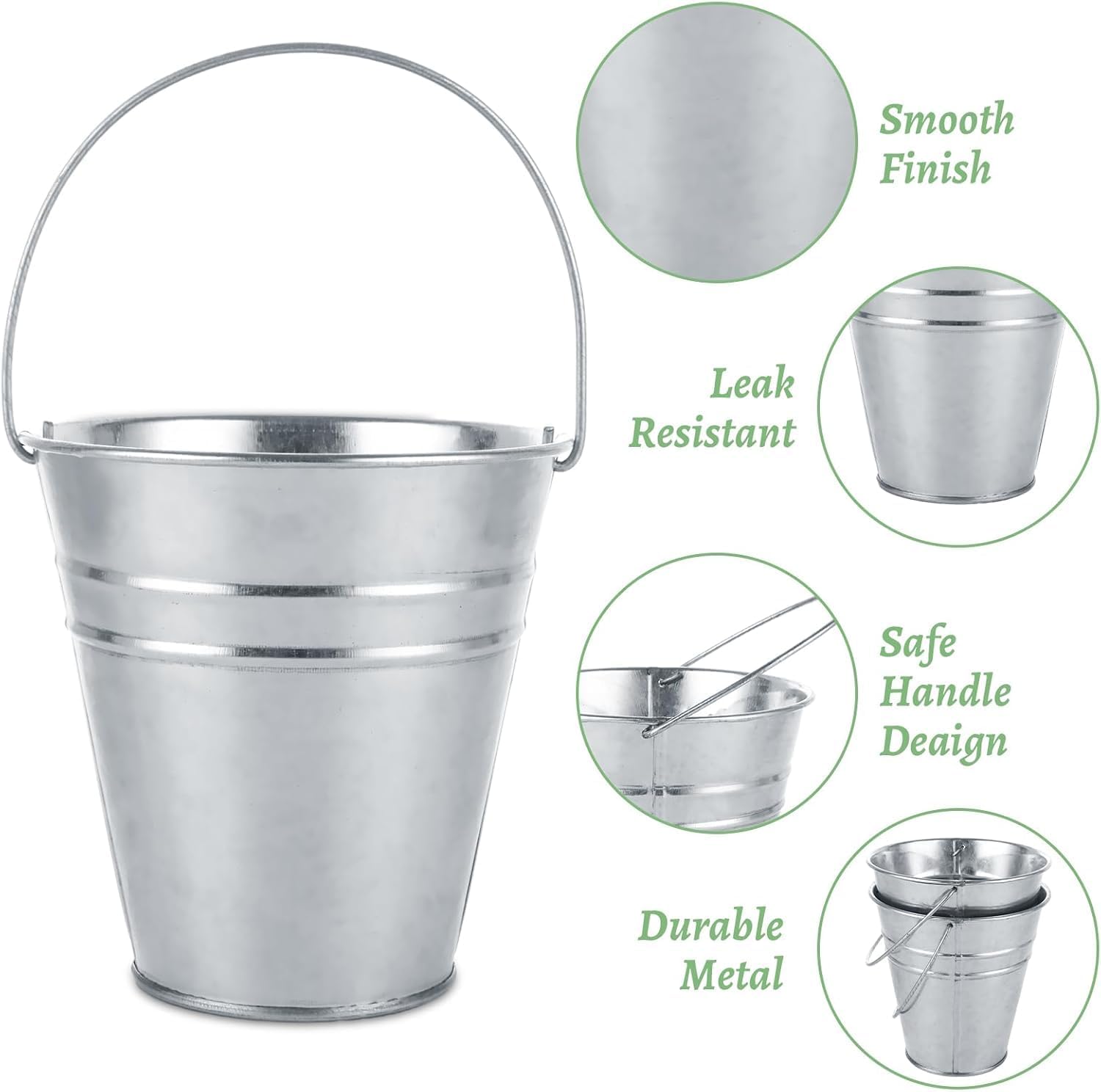 12PCS 4.7Inch Galvanized Buckets Small Galvanized Metal Buckets with Handles Small Metal Ice Pails for Home Decor, Wedding Decorations(Inchlude Erasable Stickers and Chalk Marker)