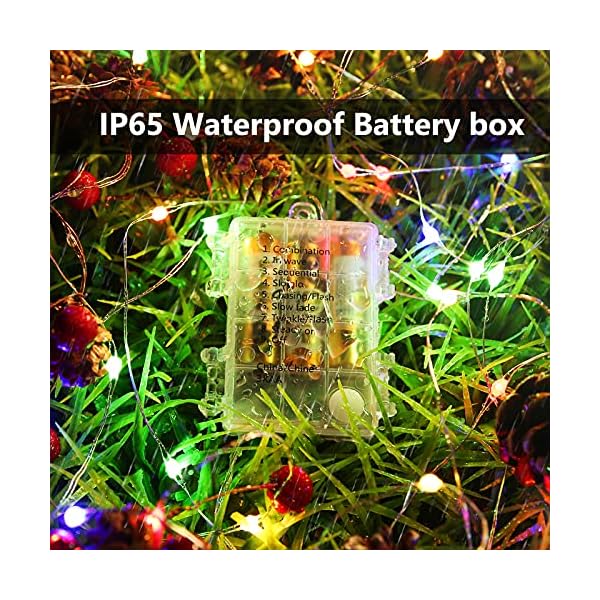 Joomer Lichterkette Außen Batterie, 2 Stück 50 LED Silberdraht Micro Lichterkette Batteriebetriebene Timer Wasserdicht… – Bild 7