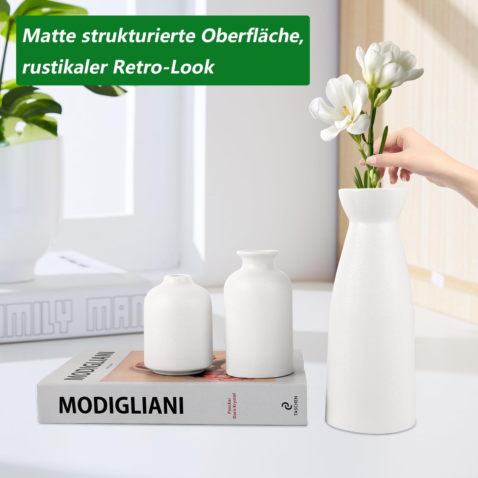 Vasi In Ceramica Bianchi - Set Da 3 Per Fiori Secchi O Freschi, Decorazione Casa - Foto 7