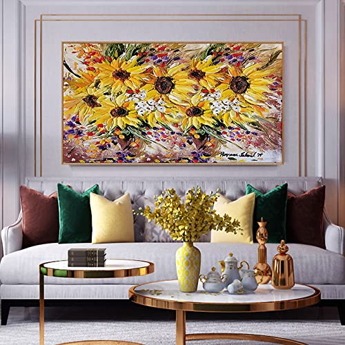 Art abstrait de luxe tournesol peint au couteau à palette sur toile