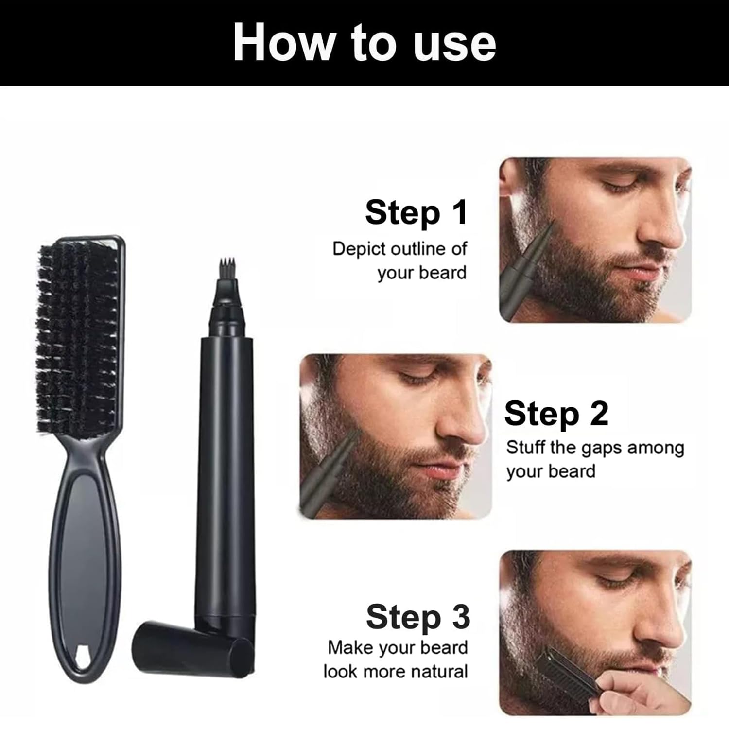 Set di 4 penne Stilografiche per Barba con Spazzola per Barba, Kit Matita Riempitiva per Barba da Uomo, Riempimento Barba Impermeabile, penna per baffi e sopracciglia
