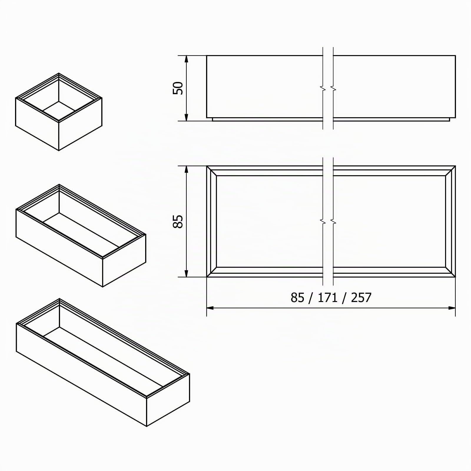 Orga-Box SOTECH BAMBUS Aufbewahrungsbox 12 teiliges Set | (geölt, 3 Größen 85/171/257 x 85 x 50 mm) Ordnungssystem stapelbar für Küchenschubladen Badezimmer und Arbeitszimmer