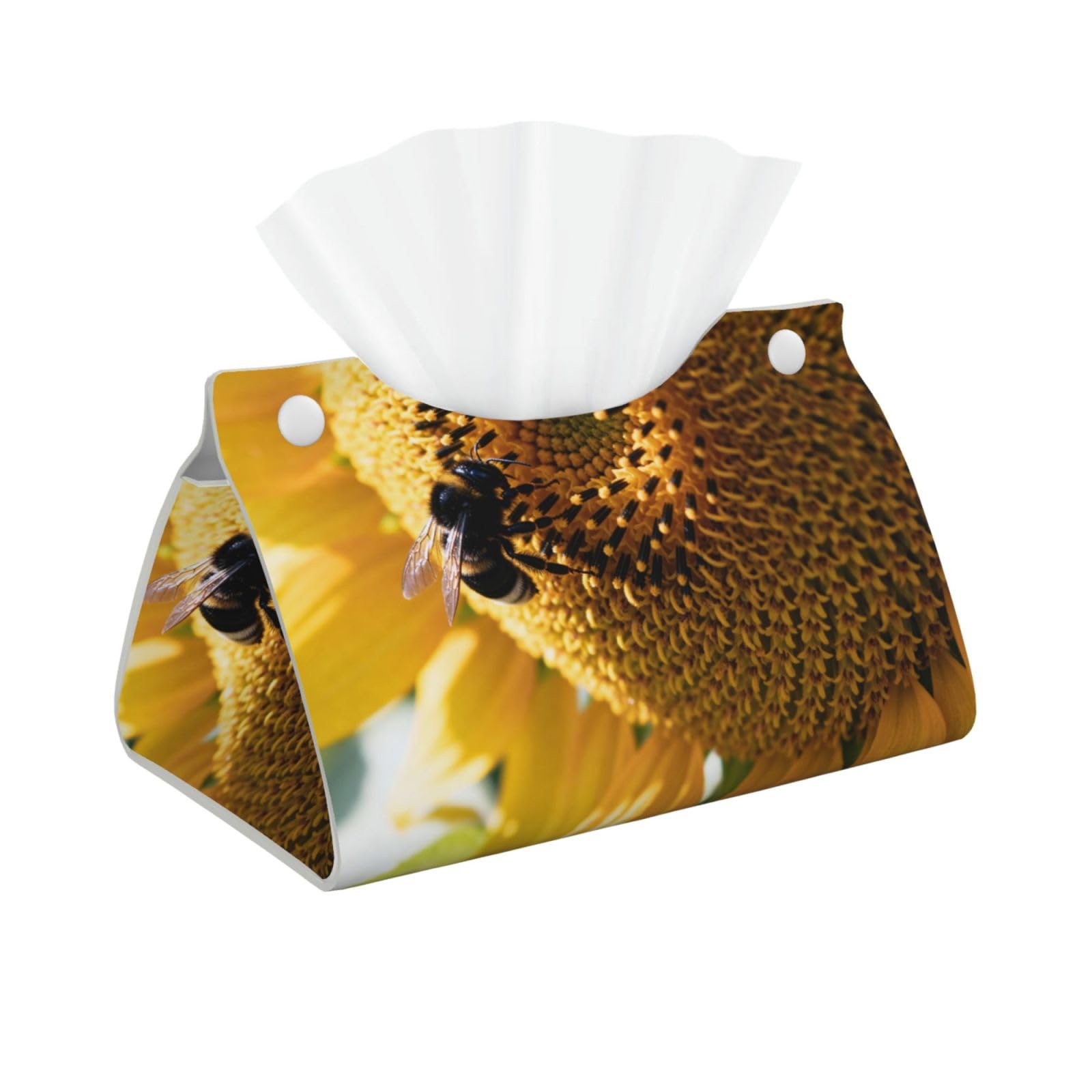 Sunflower Bee Pollen Long Leather Tissue Box Cover-Waterproof PU Leather Tissue Holder for Bathroom, Decorative Rectangular Tissue Case