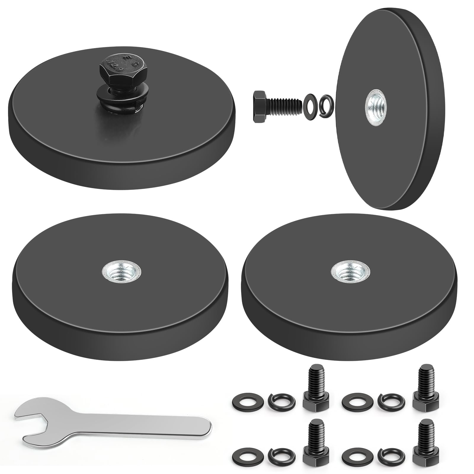 DIYMAG 4 imanes de montaje antiarañazos con revestimiento de goma, base magnética de neodimio fuerte de 30 libras con pernos roscados M5 y llave hexagonal pequeña para barra de luz, espejo de cámara,