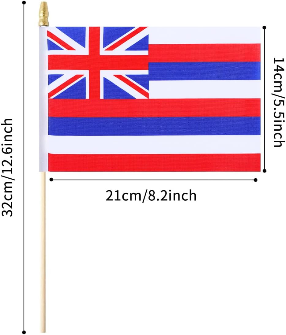 5 Pack Hawaii State Small Mini Wood Hand Held Stick Flag,Suitable For Various Holiday Parties,World Cup,State Decoration School Office Home Decoration. image 2