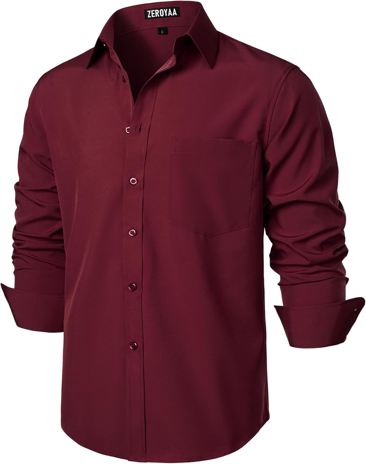 ZEROYAA Men's Regular Fit Dress Shirt Solid Wrinkle-Free Long Sleeve Casual Business Button Up Shirts with Pocket - Image 2