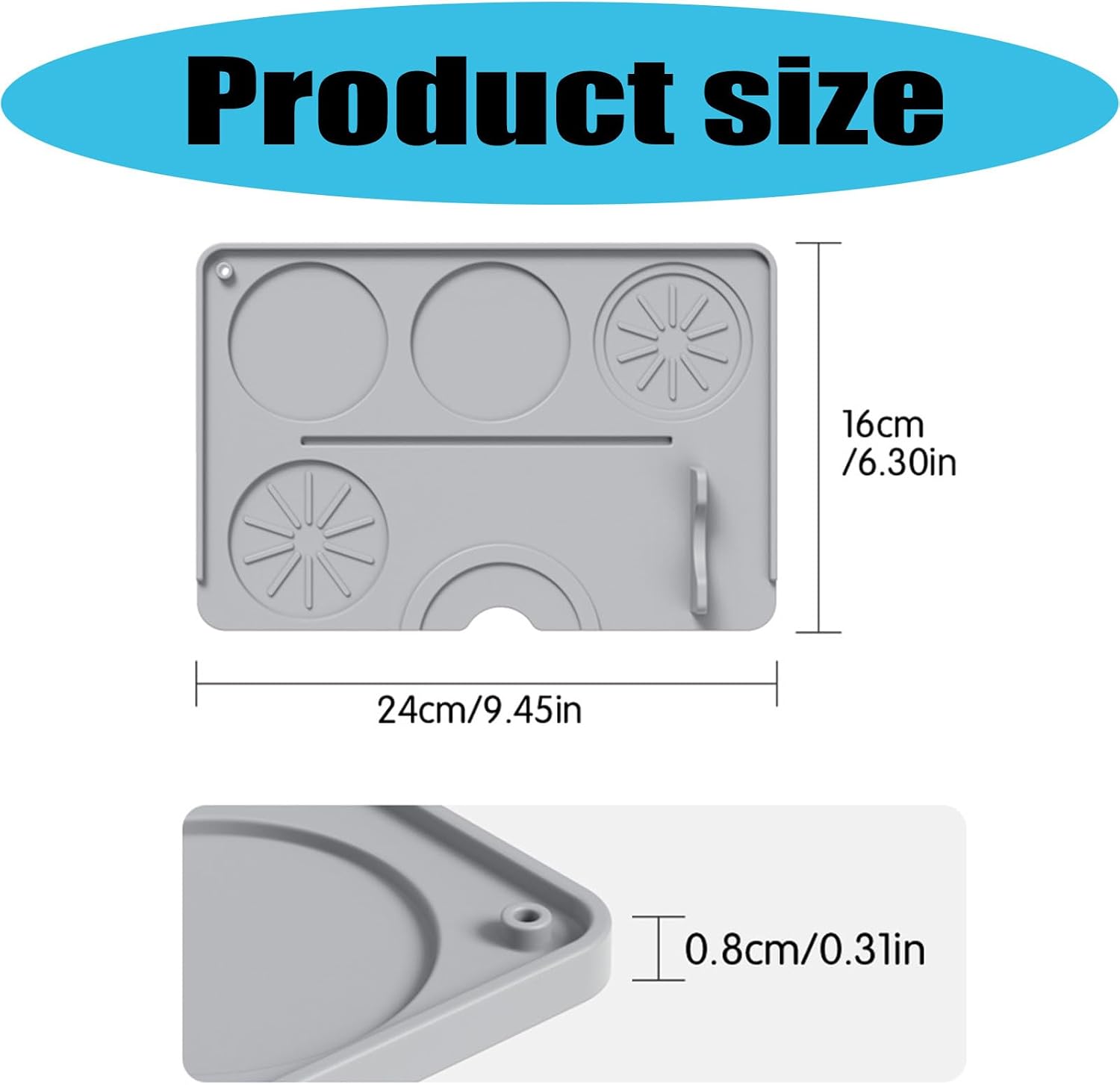 Station Silicone Mat with Cup Rest Areas 24 X 16 Cm, Black