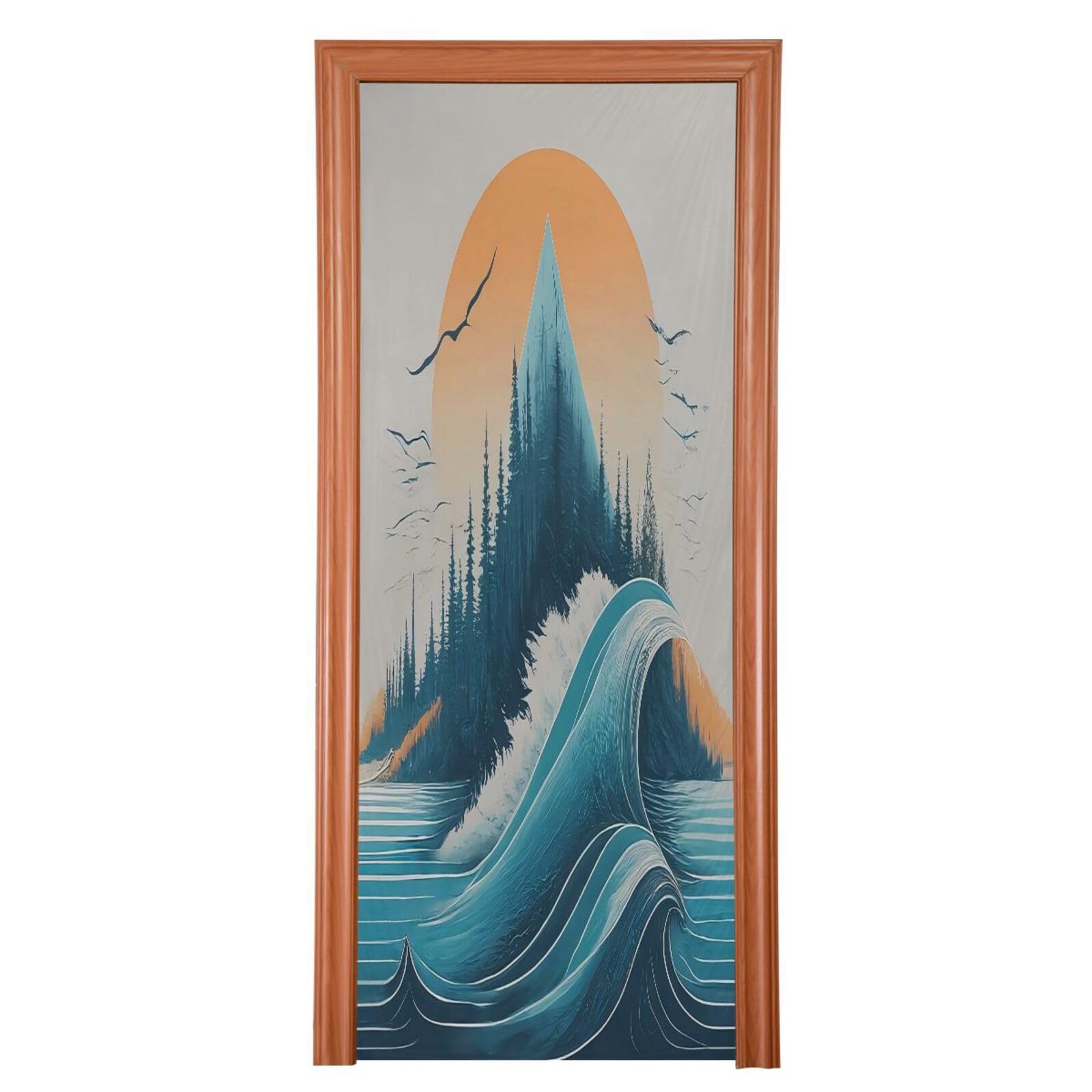 FLildon Sunset Mountain Sea Waves Door Cover Decoration, Party Accessory Porch Decor for Festive Ornament Room Door Covers 36 x 98 Inch