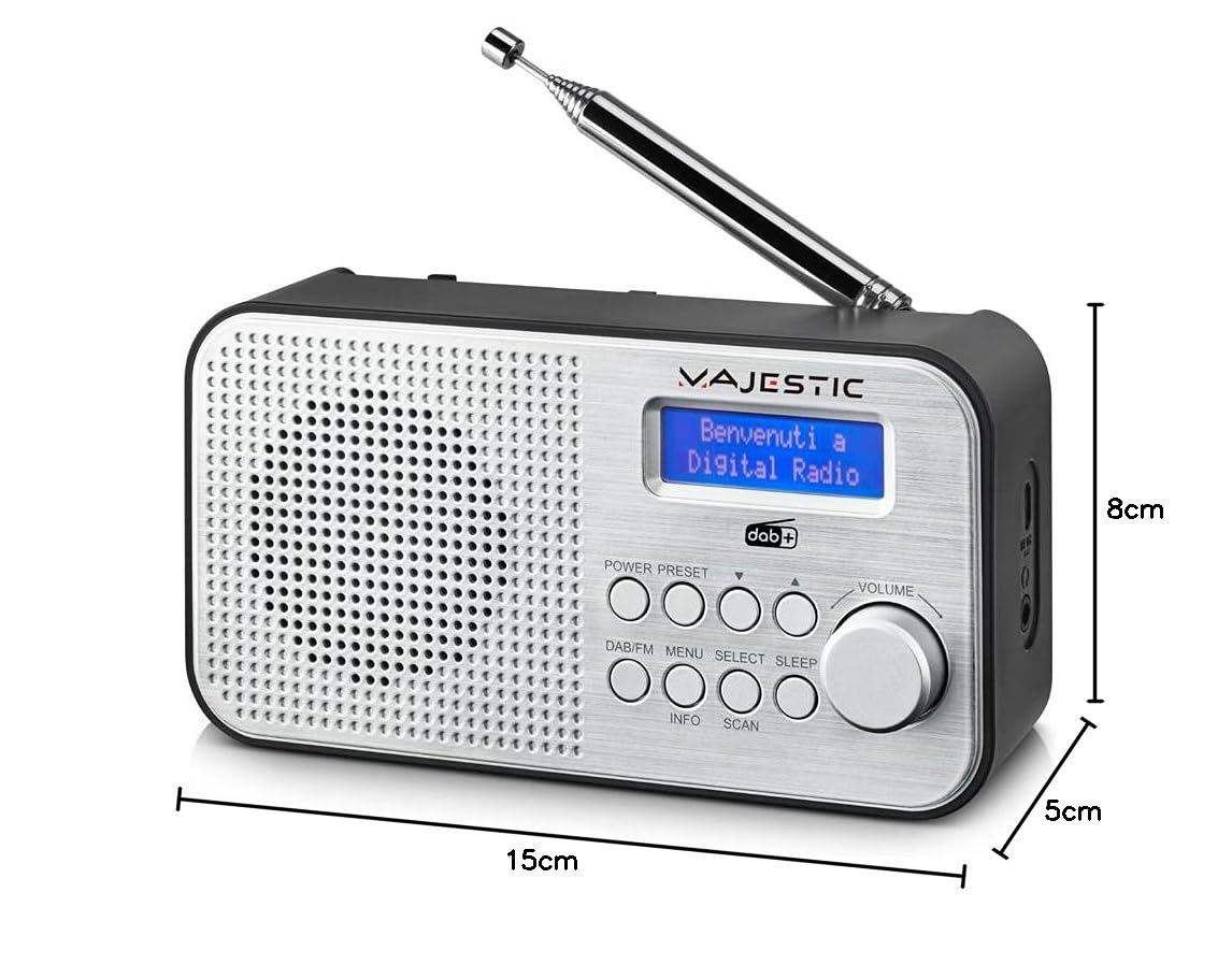 Majestic RT 194 DAB Radio Portatile DAB/DAB+/FM LCD Display Batteria Ricaricabile Sveglia Due Allarmi Nero
