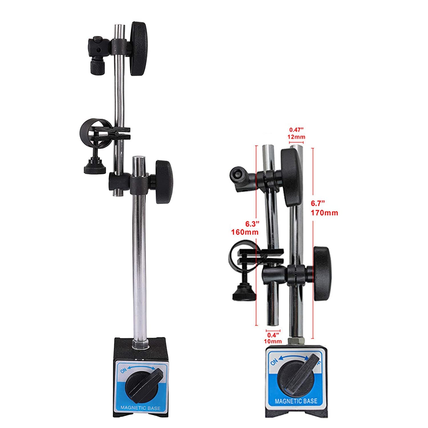 Indicador de cuadrante, Indicador de cuadrante de 0,01 mm/0,001 "con base magnética y juego de inspección de precisión de punto, brazo largo de 0-10 mm/0-1" Medidor de calibre de prueba(0-1INCH)