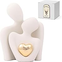 Joogour Mini Embracing Couple Ceramic Statue - Romantic White Gold Home Decor for Bedroom, TV Stand, Anniversary Gifts (3.15in)