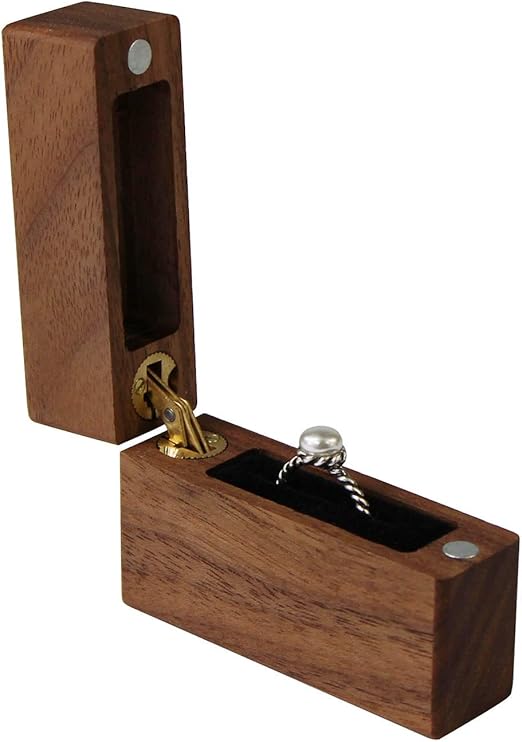 Wood Ring Box Portable Jewelry Box, Walnut Slim Ring Case for Proposal, Engagement, Wedding, Anniversary, Valentine's Day (U01-THX)