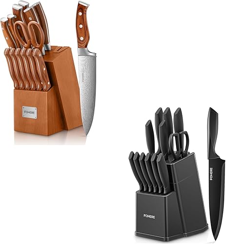Juego de cuchillos de cocina de 14 piezas con bloque de madera, acero inoxidable de alto carbono, juego de bloques de cuchillos autoafilables con