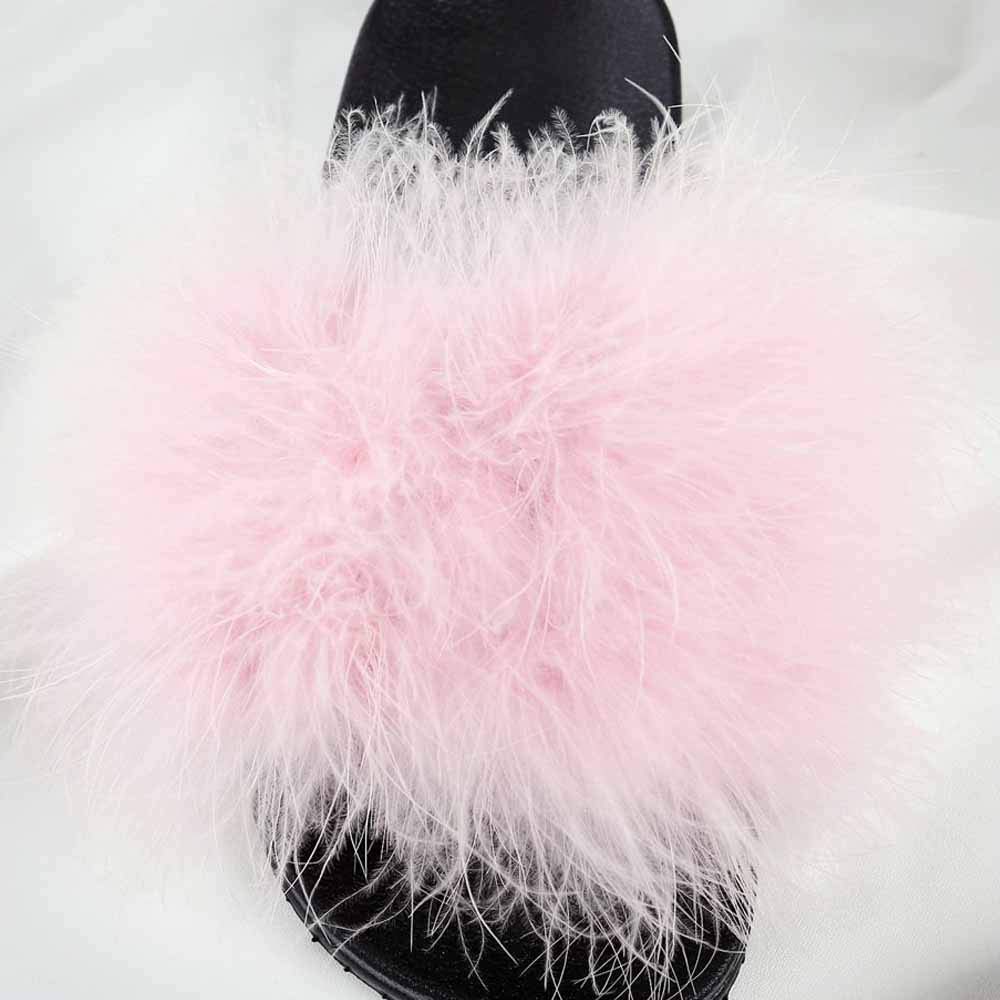 Chanclas para Mujer, Pantuflas de Piel para Mujer, cómodas, Suaves, cálidas, para Invierno, para el hogar, Chanclas peludas de Piel sintética a la Moda, Zapatos de Felpa, Mujer esponjosa para Interi