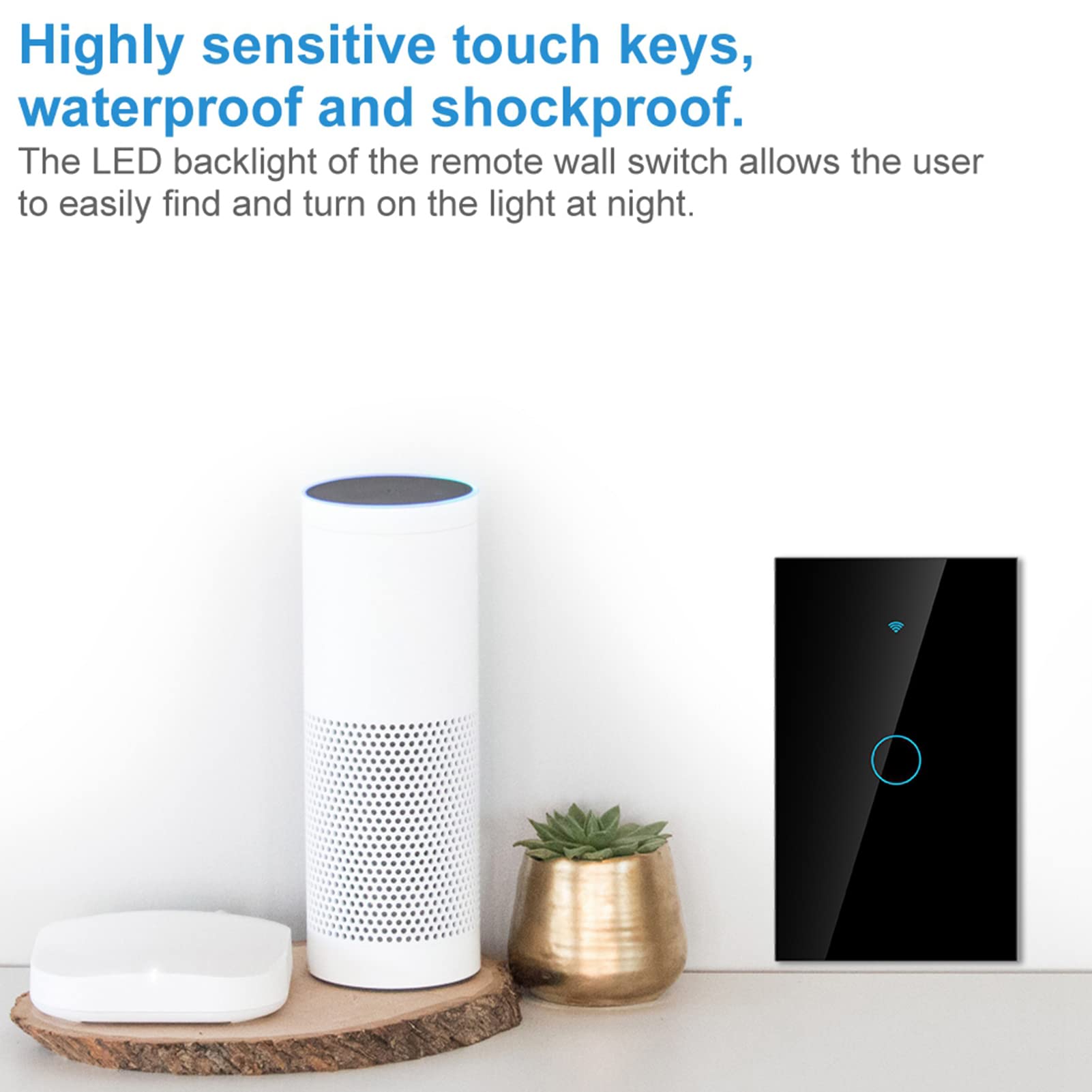 Interruttore Smart WiFi Interruttore touch a 1 via AC 90-250 V App a giro singolo Sistema di controllo remoto wireless Controllo vocale Wi-Fi (nero USA)(Nero)