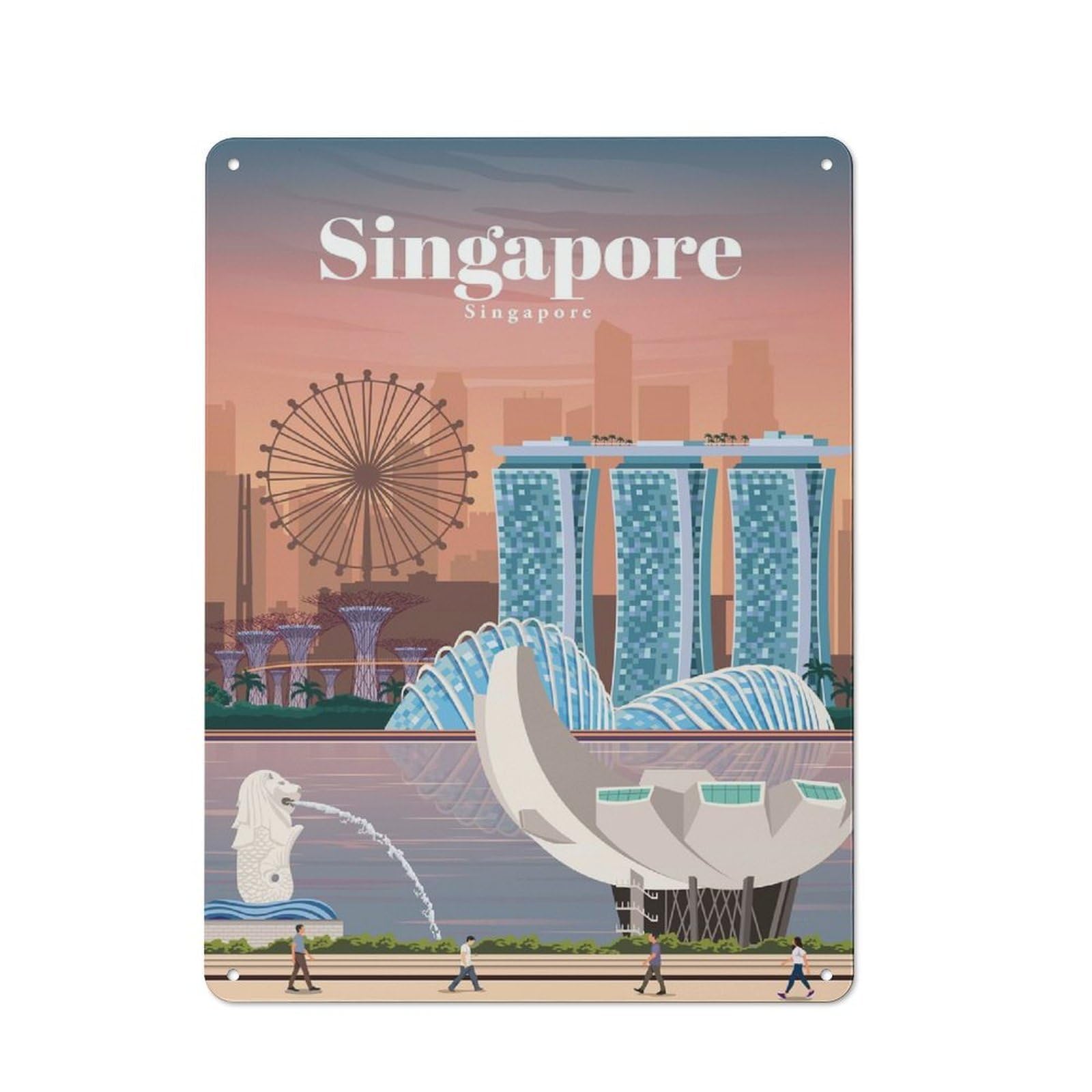 Junmoney Travel To Singapore Tin Wall Plaque 40X30cm, Rustic Cottage Wall Art For Dining Room, Cafe, Entryway Or Family Room