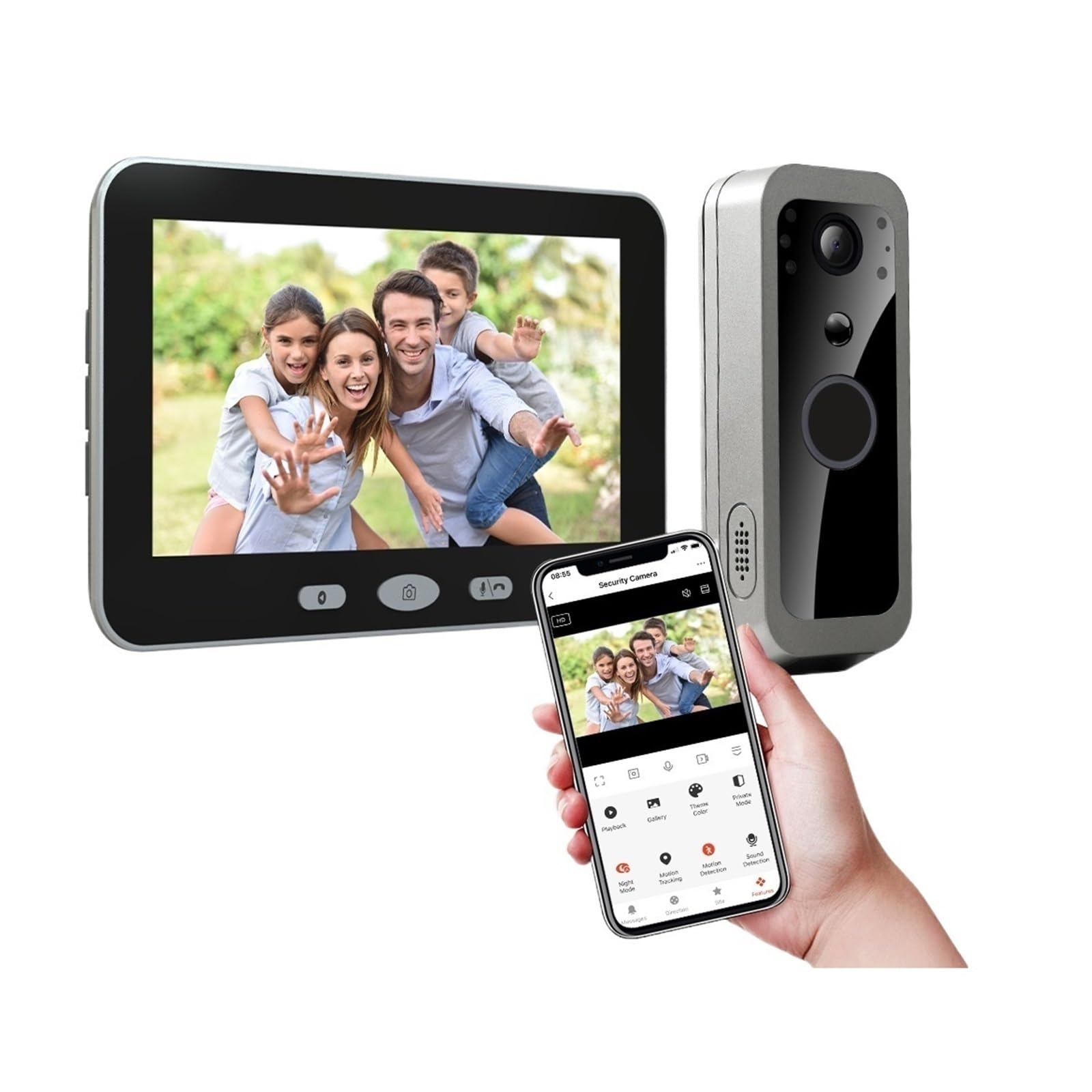 Hvsyvvsrl Door Camera 1080P Wifi Video Doorbell Battery 100% Wireless Door Intercom System Pir Out 5Inch Monitor Screen Two Way Audio(Door Camera)