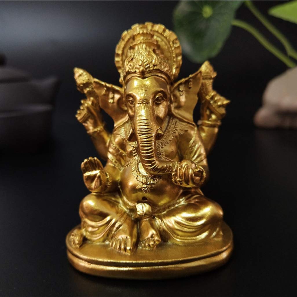 ZSML Statue Ornaments Statue of Lord Ganesha Indian Elephant God Idol Gold Polyresin Ganesha Figurine Sculpture Lucky Decoration