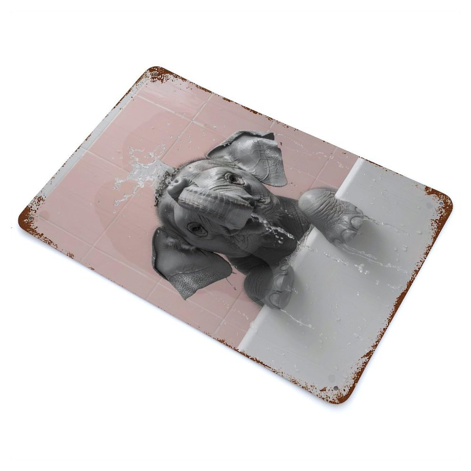 Elephant in Bathroom Rusty Metal Tin Sign 11.8"x7.9", for Shed, Workshop And Garage Wall Decor, Shabby Chic Decor