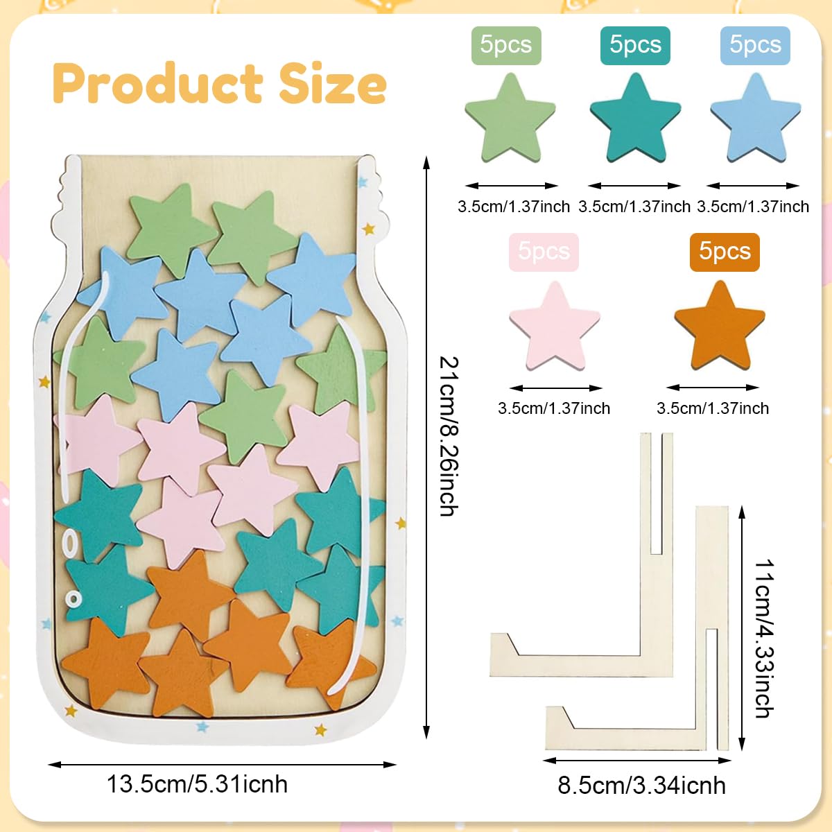 PATPAT® Star Reward Jar for Kids Wooden Reward Jar with 25Pcs Colored Reward Star-Shaped Tokens & Stand Color Star Reward Jar for Kids Reward Token Kit for Kindergarten, Home Education - Image 2 thumbnail