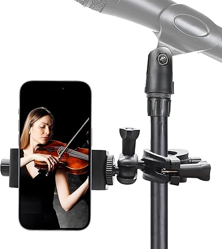 Soporte de micrófono para teléfono, clip ajustable de 360 para soporte de micrófono, compatible con iPhone y Samsung Galaxy (todos los teléfonos con
