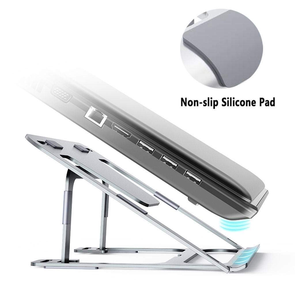 Supporto per Laptop Regolabile, Supporto per Laptop Portatile Multifunzione con Raffreddamento ventilato Adatto per Notebook Laptop da 11-17,3 Pollici con Tablet-Argento