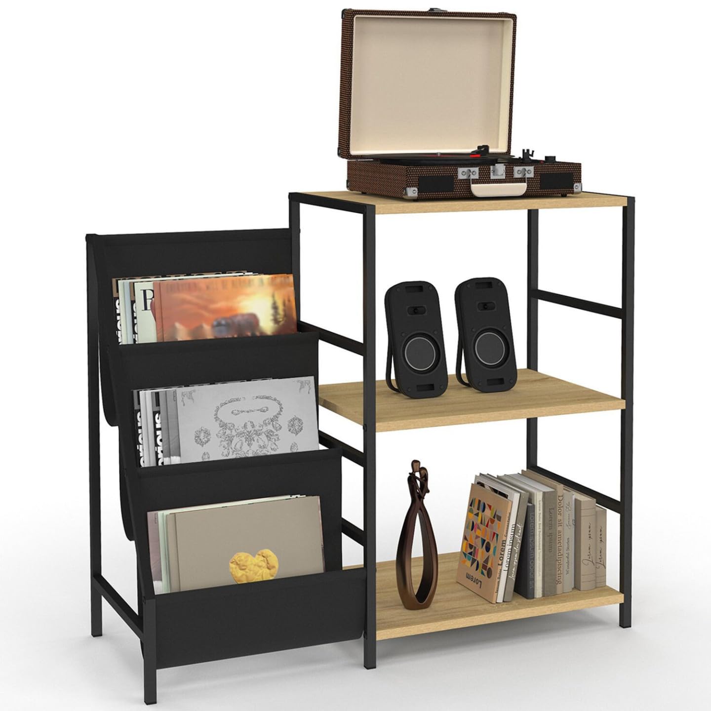 IDMarket - Meuble d'appoint, Rangement avec étagères, Supports vinyles et Platine Nevil Design Industriel