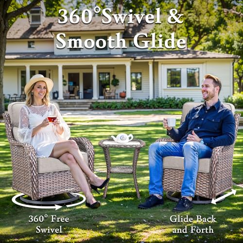 Luxury High Back Outdoor Furniture with 6-inch Extra Thick Cushions, Patio Furniture Set with Swivel Chairs, 7 PCS Wicker Conversation Set for Yard, Deck, Poolside, Brown/Beige - Image 4
