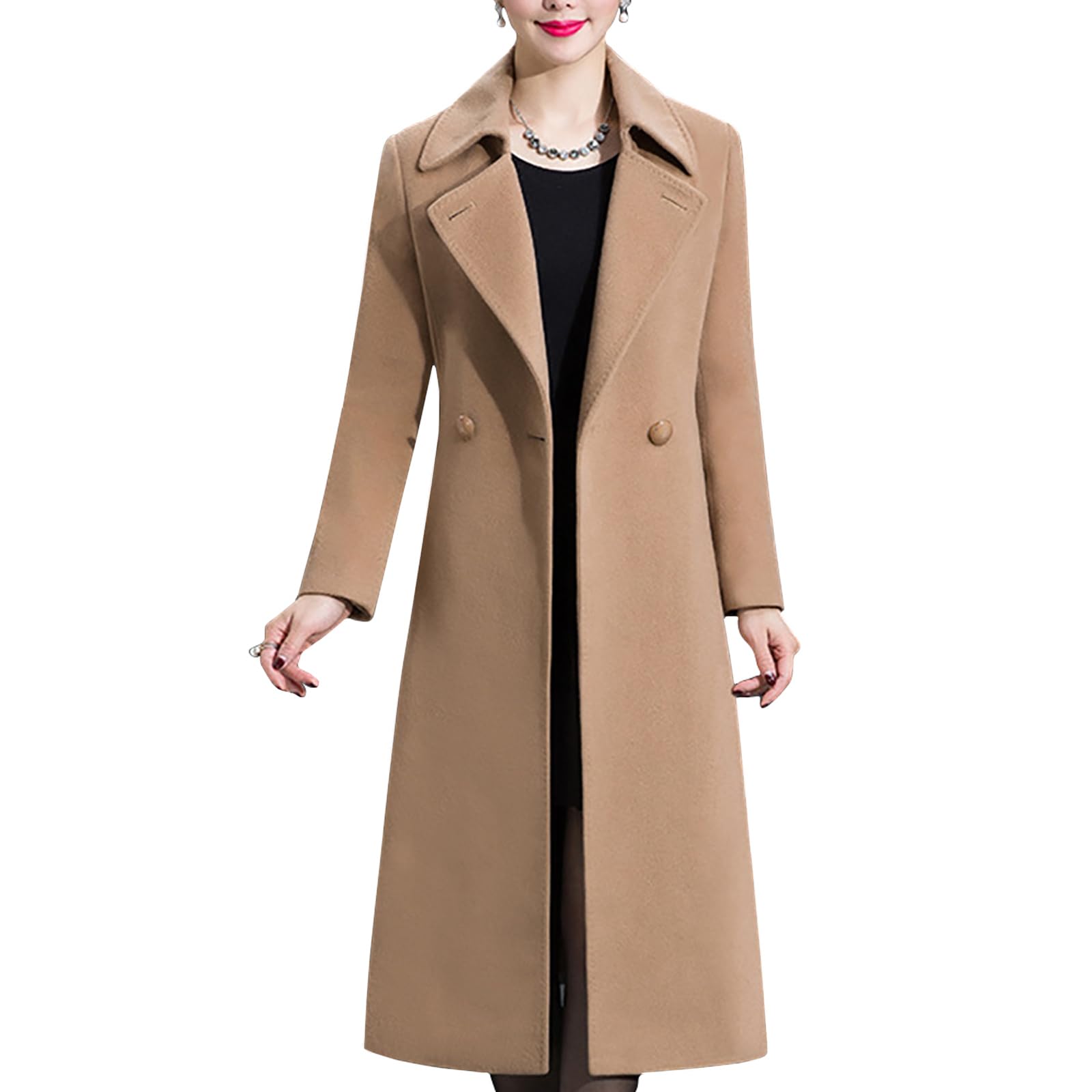 AprsfnWomen's Elegant Solid Color Mid-Length Thicken Warm Wool Blend Coat