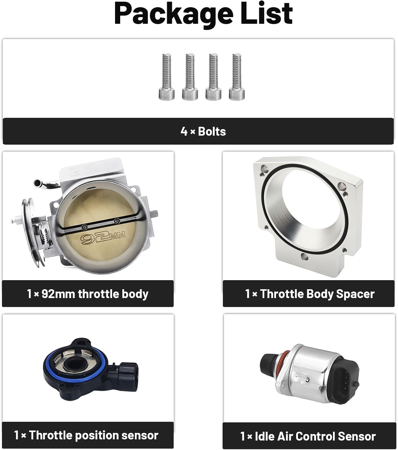 92MM Throttle Body with TPS IAC Sensor and Throttle Body Spacer Adapter Fits for Chevy GM Gen III LSX LS LS1 LS2 LS7 Engine Silver