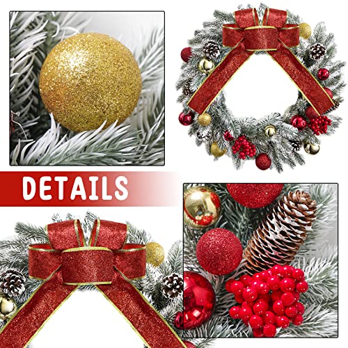 Cyaooi 16 Inch Lighted Christmas Wreath With Hanger 8 Modes Remote Control, Pre-Lit Christmas Door Wreath Decorations With Lights & Bells, Battery Operated Xmas Wreath For Front Door Outdoor Indoor #TOP3