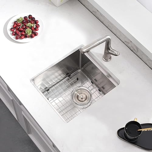 Miniatura 4 de BoomHoze - Fregadero de barra de montaje inferior de 15 pulgadas, fregadero de barra de acero inoxidable de 15 x 17 pulgadas, fregadero de cocina de