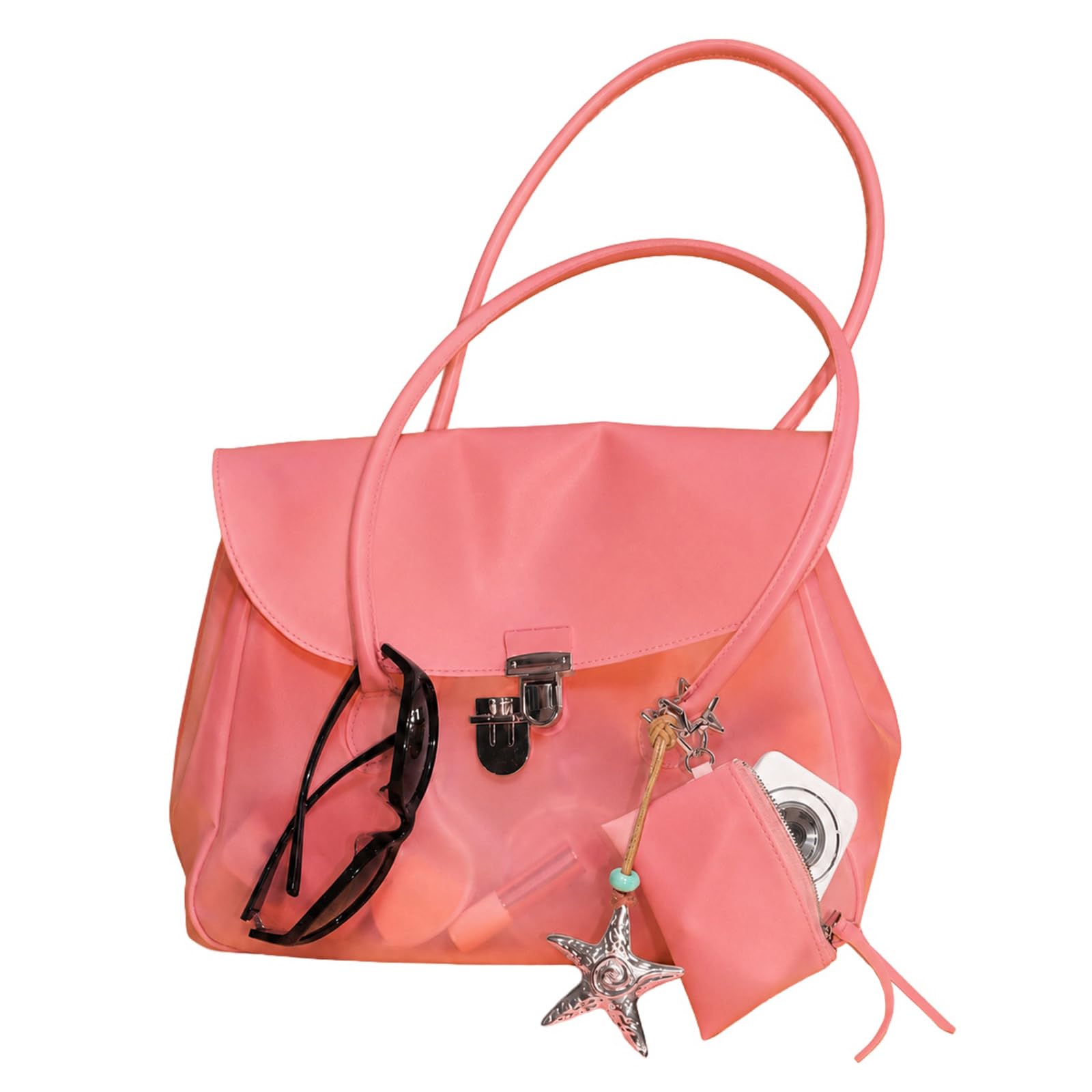 Bolso Tote Jelly para Mujeres, Impermeable, Hecho de PVC, Bolsa de Playa con Colgante de Estrella, Estilo Y2K, Bolsa de Mano Elegante para Trabajar y Pasear, Ideal para Playa y Compras