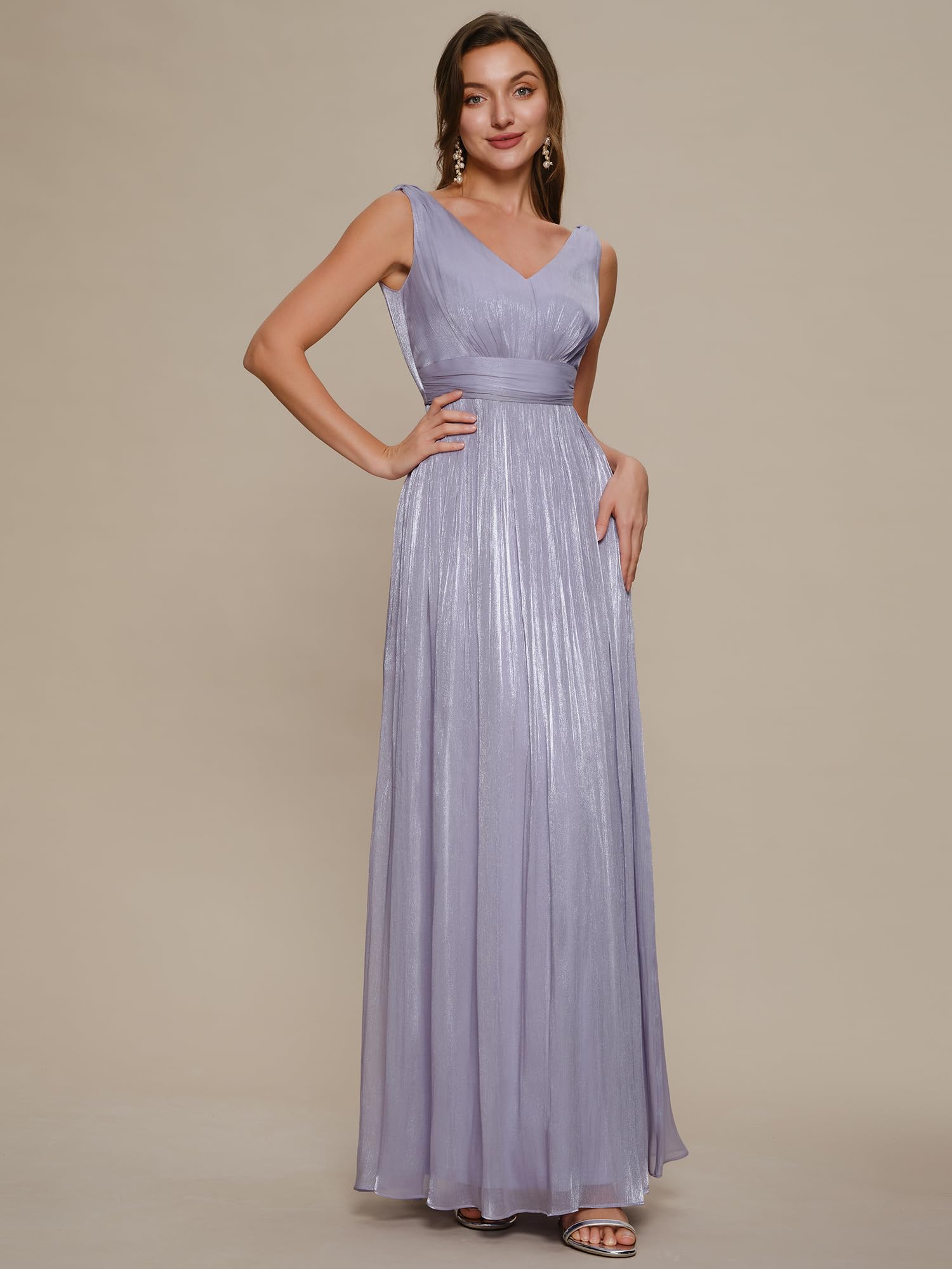 Ever-Pretty Abito Cerimonia Donna Collo a V Senzamaniche Sea-Island Filament Fabrics Maxi Gonna Svasata EE02805