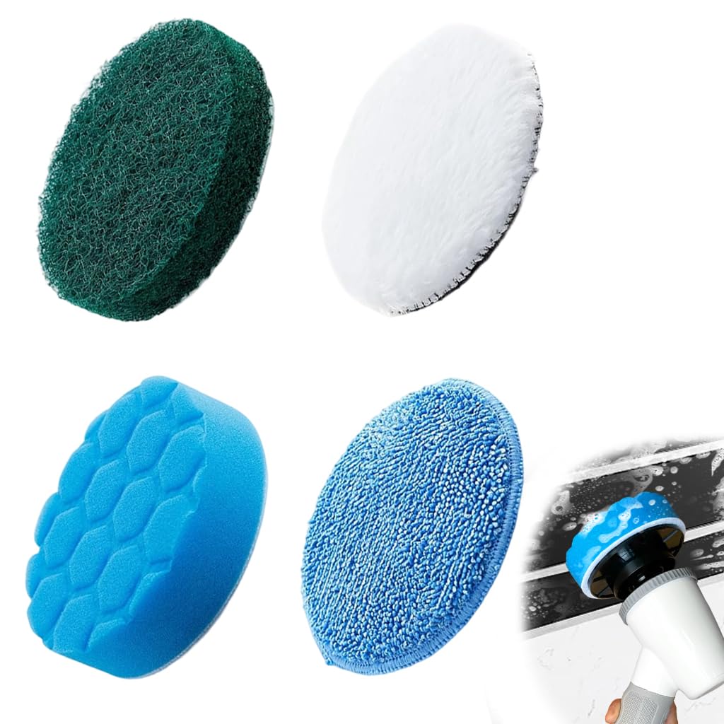 Supvox® 4Pcs Replacement Attachment Cleaning Kit for Electric Drill Scrub Brush, Sponge Pad, Scouring Pad, Fleece Buffing Pad, Microfiber Pad Universal Drill Brush Attachments-image-27