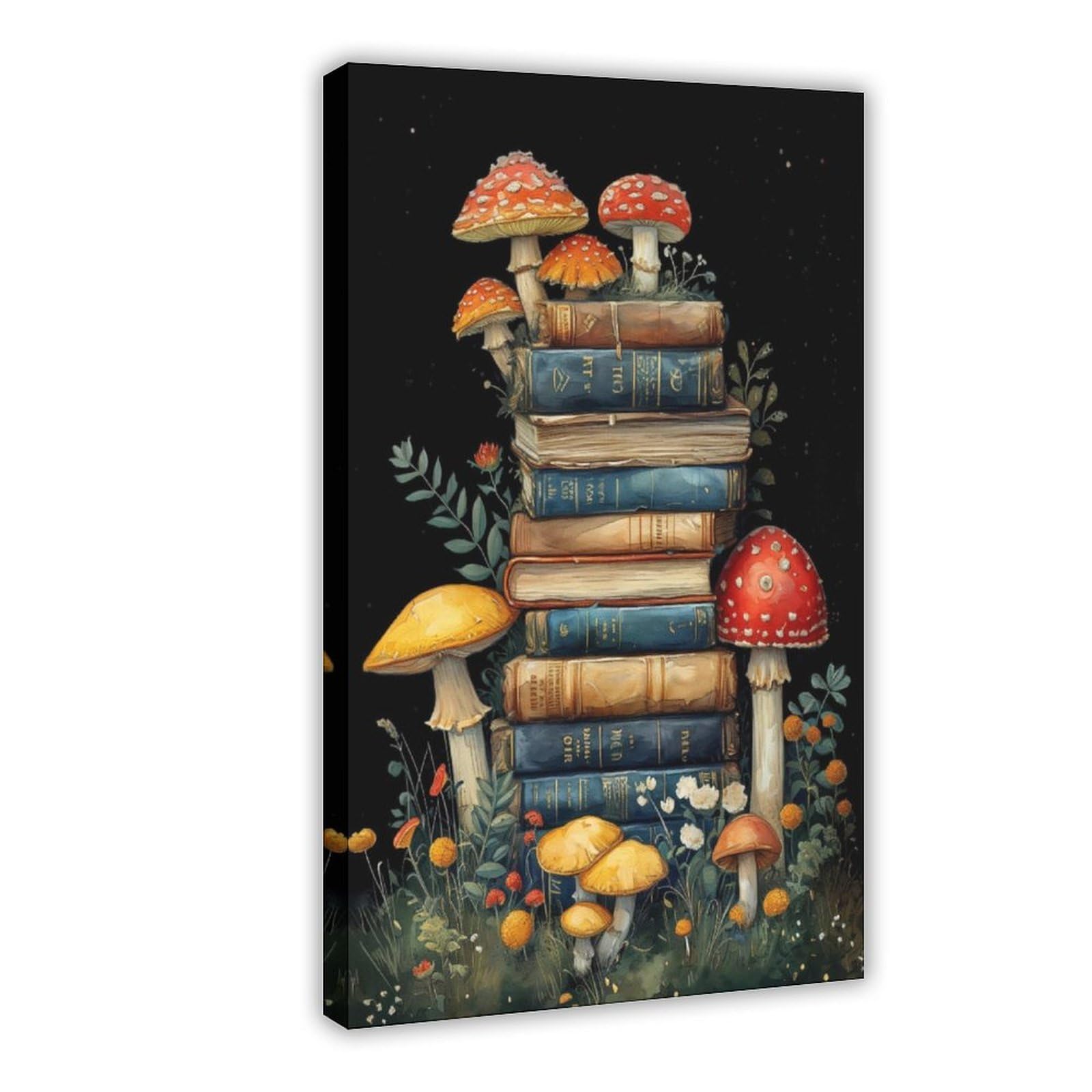 Bareronor Whimsical Mushroom Book Canvas Poster Bedroom Decor Landscape Office Room Decor Gift 24" L X 36" W