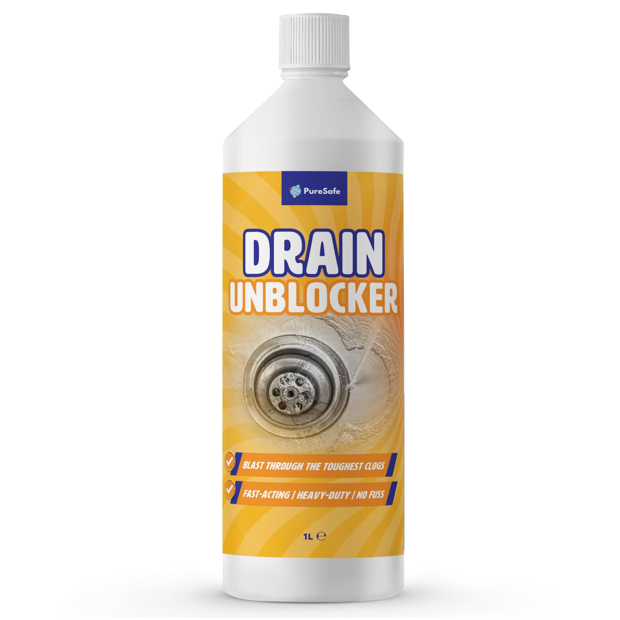Pure Safe Drain Unblocker 1 Litre Powerful Sink Cleaner for Hair, Grease & Blockages, Fast Acting, Safe for Pipe, Kitchen, Bathroom & Shower