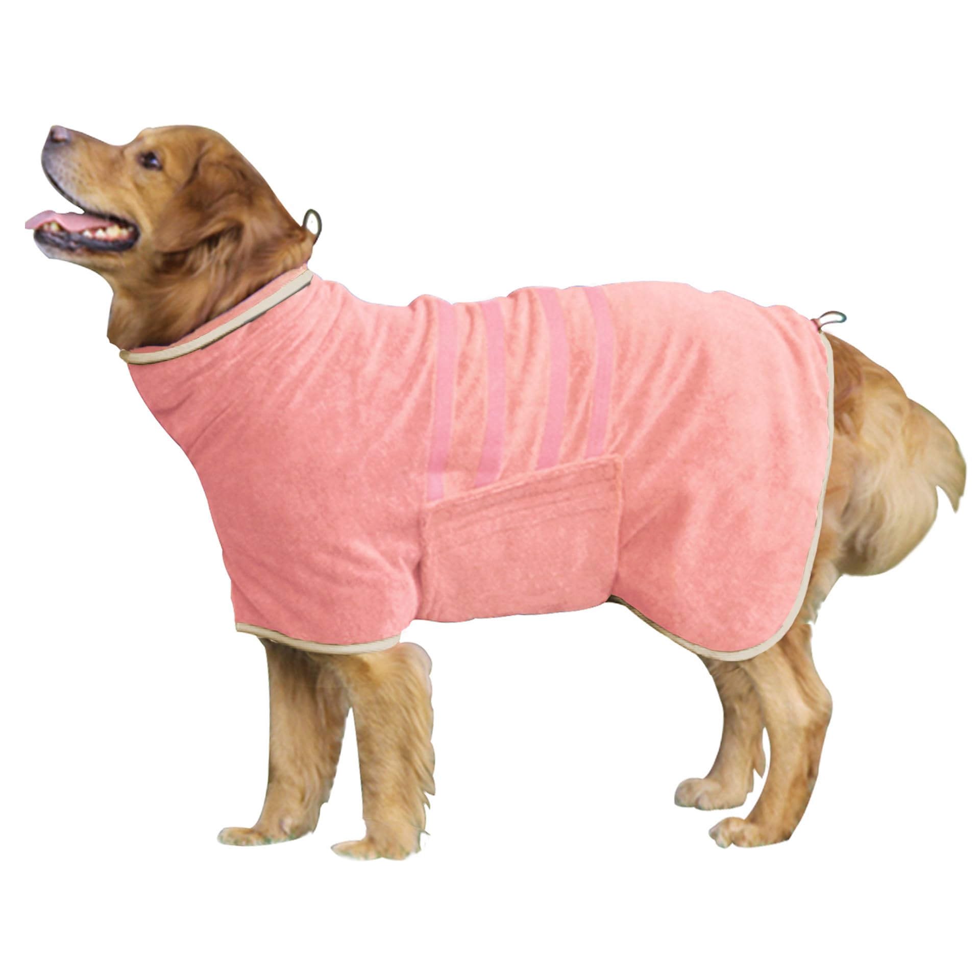 Peignoir pour chien – Serviette à séchage rapide – Peignoir en microfibre super absorbant pour animal domestique, col réglable et sangle ventrale (rose, taille XXXL)